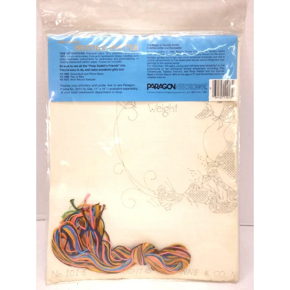 Paragon Needlecraft Beatrix Potter Birth Record Sampler kit (Kit No. 1013)